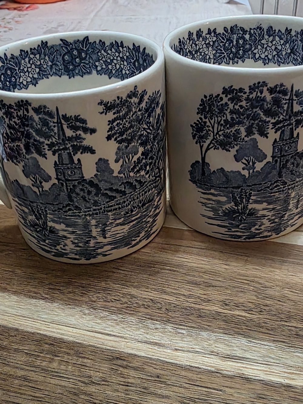 Wedgwood Blue and White Toile Porcelain Mugs - Pair - Picture 2 of 11